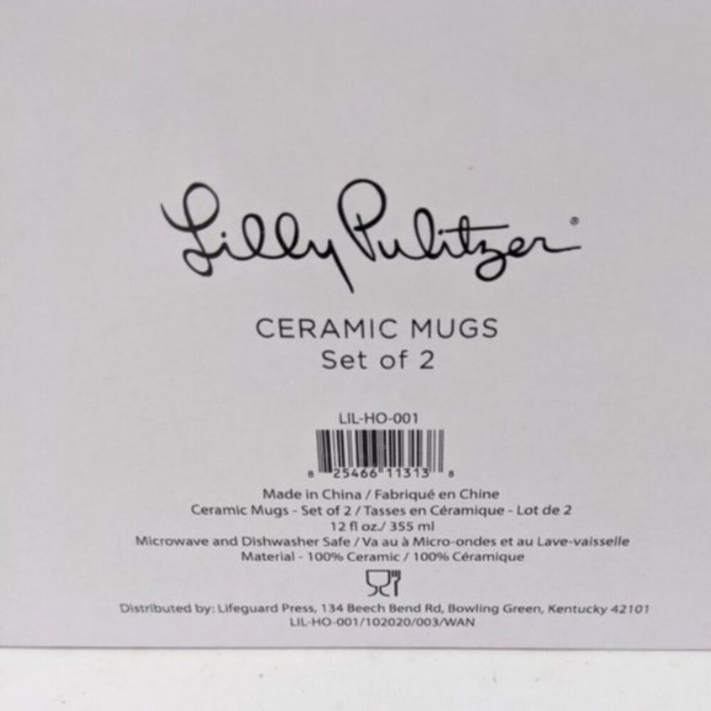 Lilly Pulitzer Ceramic Mugs | Set of 2 | 12 oz | Blue-Green Floral Print with Go - Picture 8 of 9